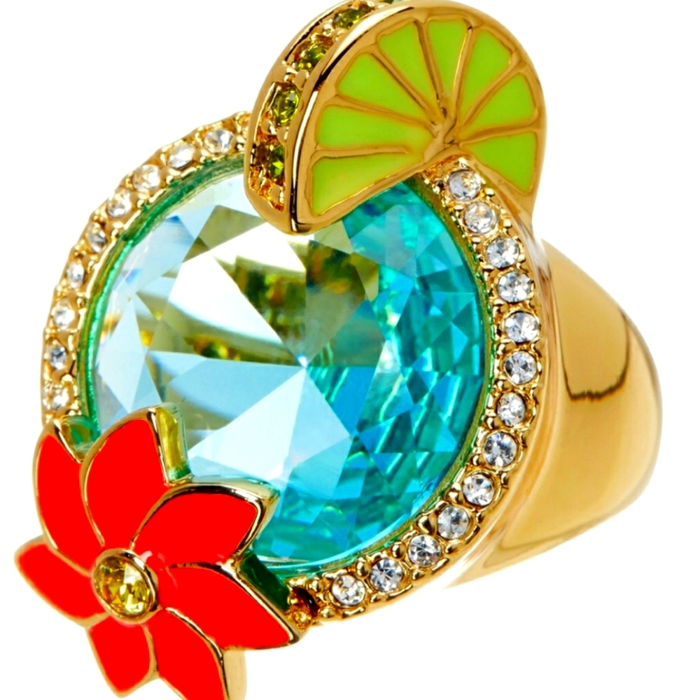 GOLD BLUE KATE SPADE OUT OF OFFICE COCTAIL RING